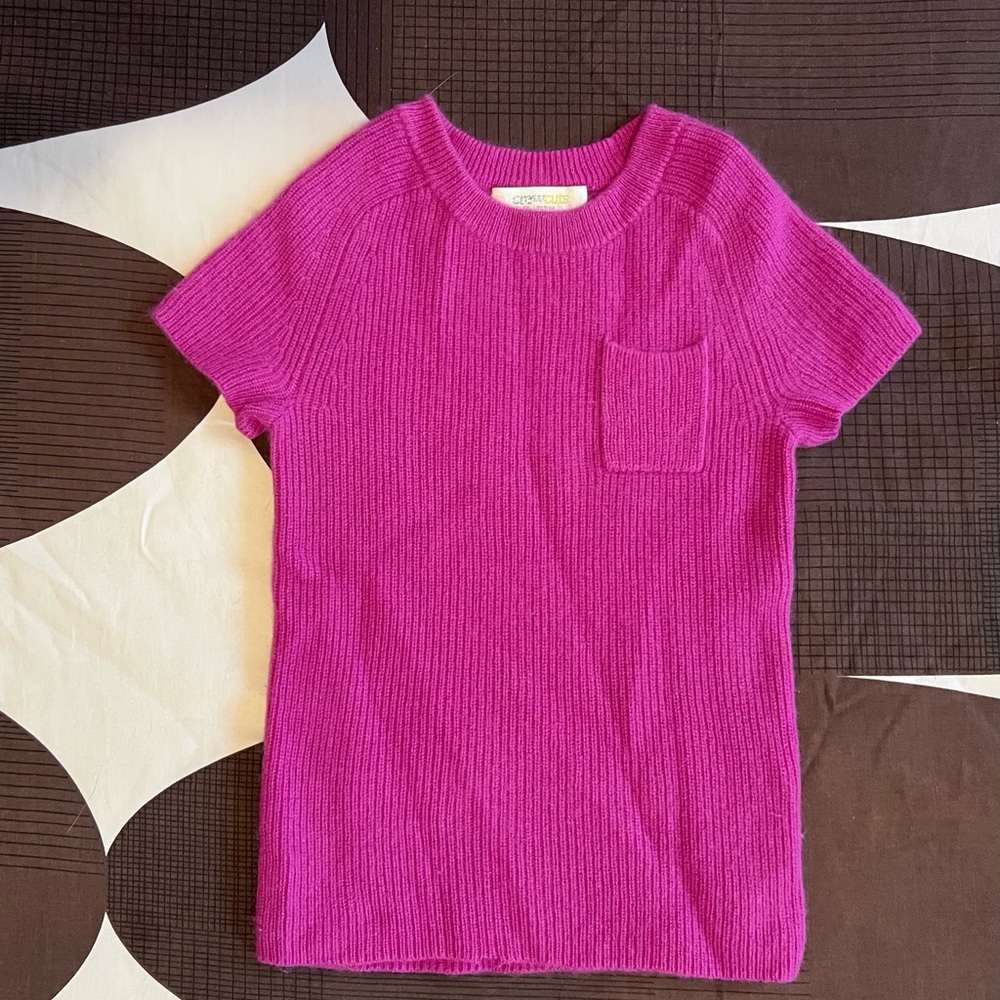 Kids Crewcuts Vibrant Fushia cashmere Short Sleeve sweater
